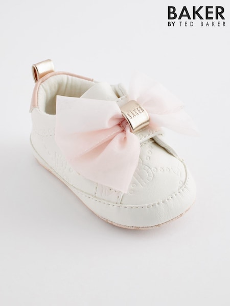 Baker by Ted Baker Baby Girls White and Pink Organza Bow Trainer Padders (D70227) | €27