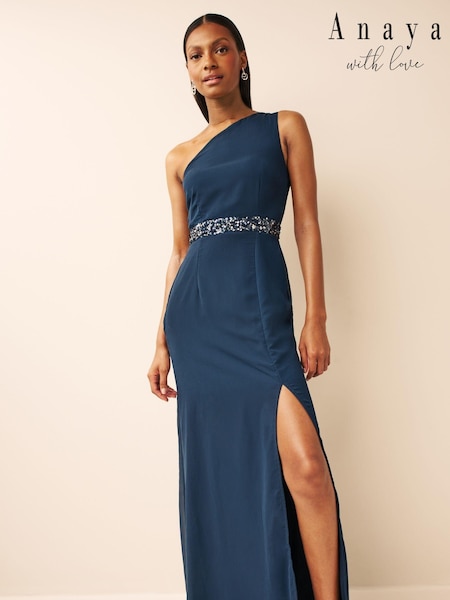 Anaya With Love One Shoulder Maxi Bridesmaid Dress With Embellished Waistband (D70380) | 304 LEI