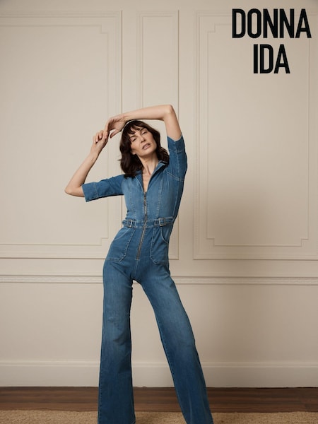 DONNA IDA Cassandra Blue Denim Flared Jumpsuit (D70662) | €249