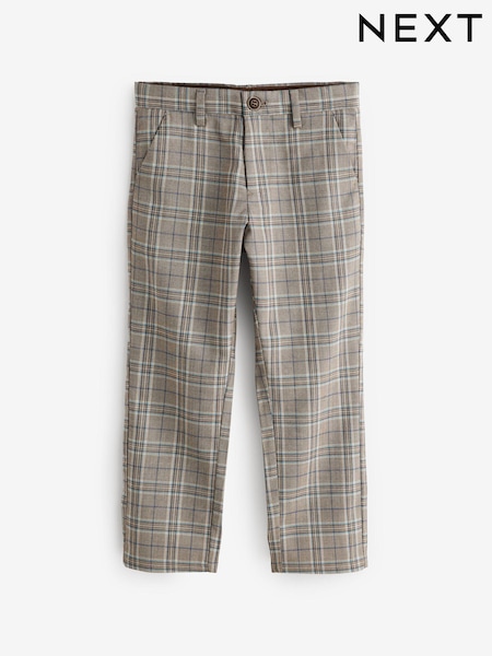Grey/Stone Natural Smart Check Trousers (12mths-16yrs) (D70668) | €11 - €15