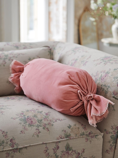 Shabby Chic by Rachel Ashwell® Pink Velvet Ruffle Jewel Bolster Cushion (D70736) | €34