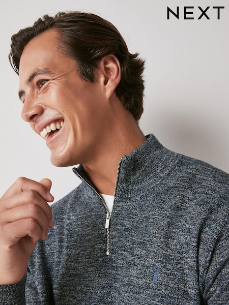 Mornarsko modra - Regular Marl Zip Neck Jumper (D70935) | € 0