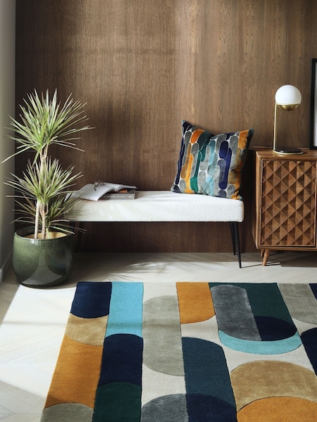 Navy Blue Retro Shapes Rug (D71013) | €159 - €397