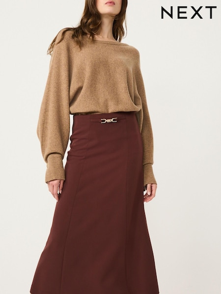 Schokoladenbraun - Buckle Detail Midi Skirt (D71050) | 11 €