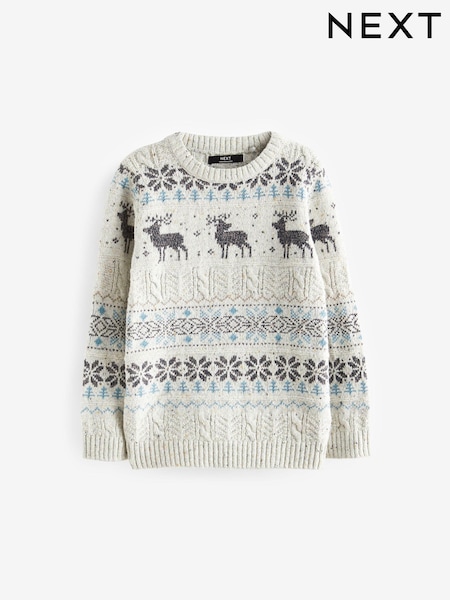 Grey Fairisle Pattern Knitted Christmas Jumper (3mths-16yrs) (D71479) | €8 - €12