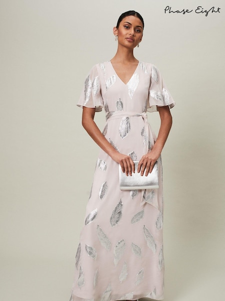 Phase Eight Purple Larah Feather Jacquard Maxi Dress (D71501) | €183