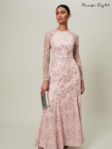 Phase Eight Pink Natalya Sequin Floral Maxi Dress (D71503) | AED1,916