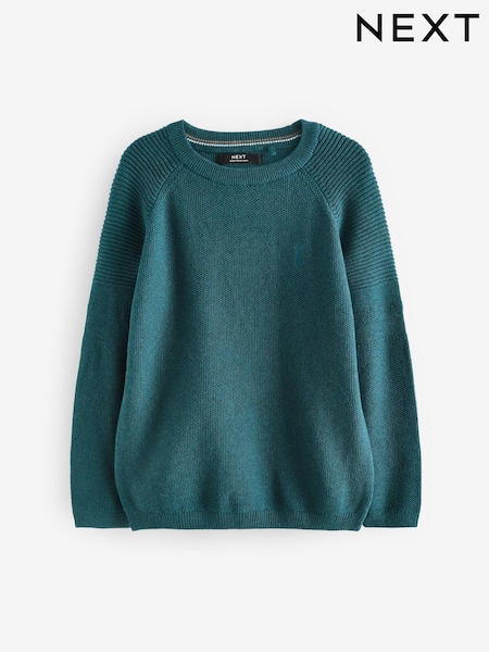 Teal Blue With Stag Textured Crew Jumper (3-16yrs) (D71511) | AED10 - AED15