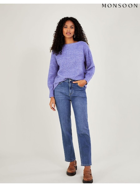 Monsoon Blue Supersoft Patch Stitch Tunic Jumper (D71600) | €41.50