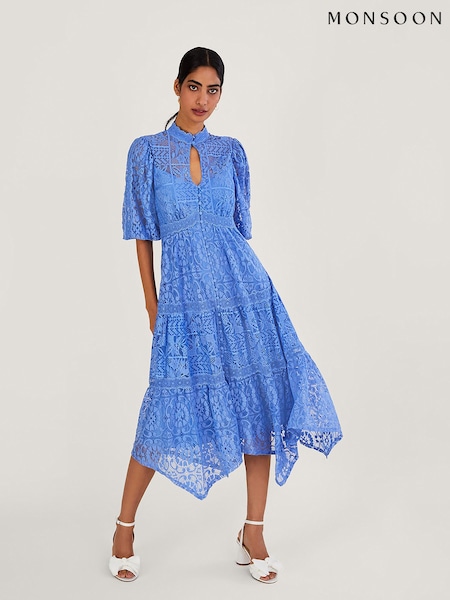Monsoon Blue Rhea Lace Hanky Hem Shirt Dress (D71610) | € 102
