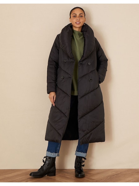 Monsoon Black Longline Clara Padded Recycled Polyester Maxi Coat (D71621) | €114