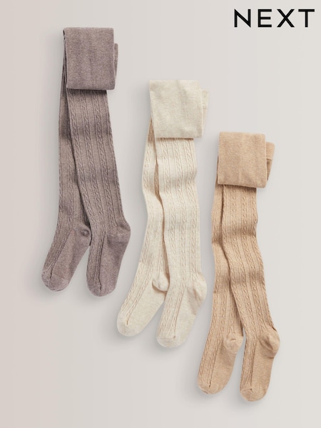 Cream/Barna - 3 Pack Cotton Rich Cable Tights (D71627) | 8 980 Ft - 12 570 Ft