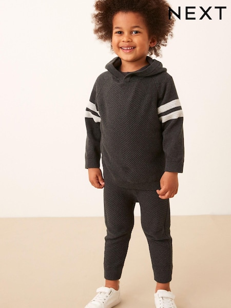 Charcoal Grey Knitted Textured Hoodie and Joggers Set (3mths-7yrs) (D71644) | €13 - €16