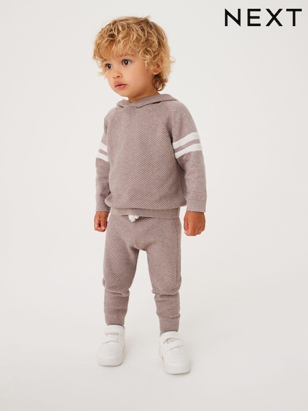 Taupe rjava - Knitted Textured Hoodie and Joggers Set (3mths-7yrs) (D71648) | € 19 - € 23