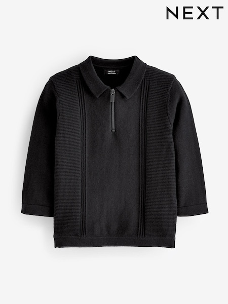 Black Long Sleeve Zip Neck Textured Polo Shirt (3mths-7yrs) (D71651) | €7 - €7.50