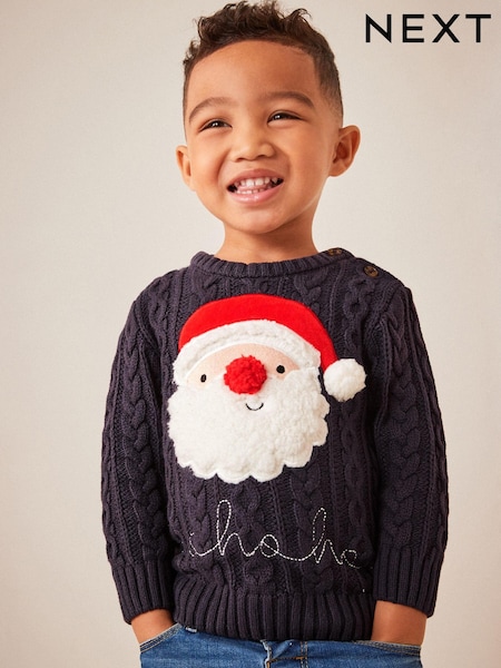 Navy Blue Santa Knitted Christmas Jumper (3mths-7yrs) (D71661) | €8 - €9