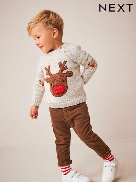 Grey Reindeer Knitted Christmas Jumper (3mths-7yrs) (D71662) | €13 - €15