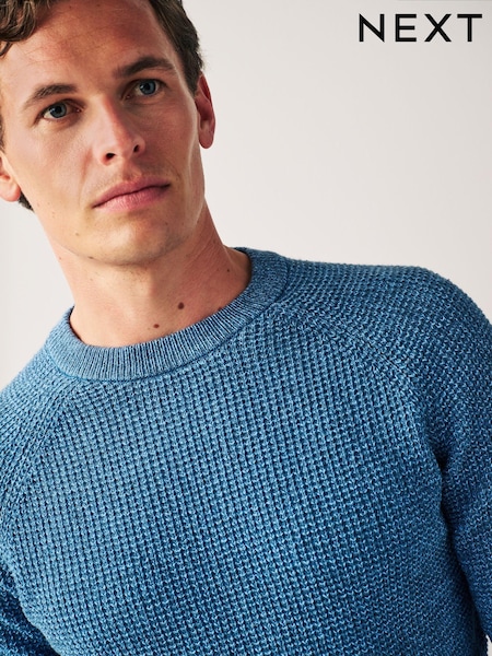 Blue Regular Knitted Textured Jumper (D71686) | €6