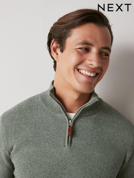 Sage Green Regular Cotton Premium Zip Neck Jumper (D71786) | €19.50