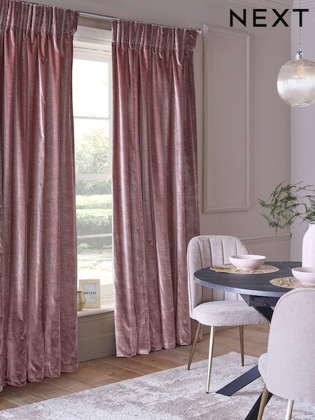 Rose Pink Collection Luxe Heavyweight Lined Plush Velvet Pencil Pleat Curtains (D71809) | €56 - €145