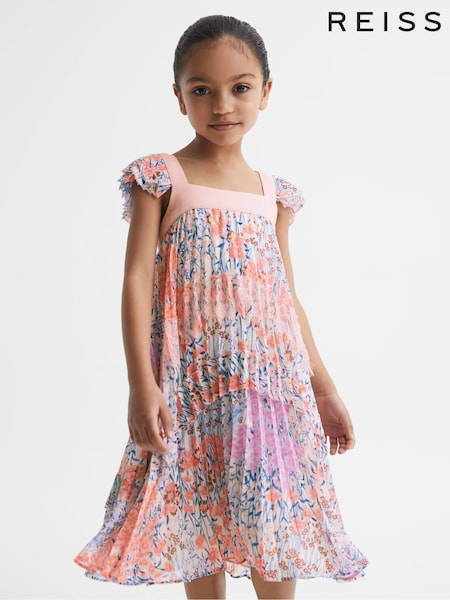 Reiss Pink Print Aster Floral Printed Pleated Dress (D72431) | AED540