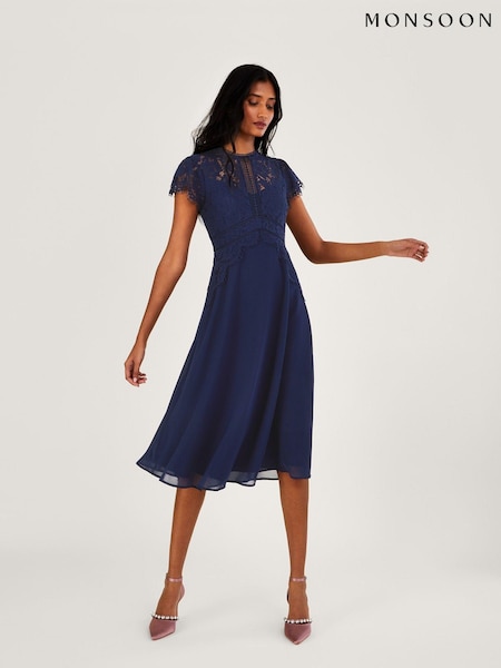 Monsoon Blue Louise Lace Midi Dress (D72452) | €159