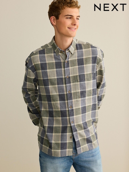 Зеленый/Серый - Relaxed Fit Check Long Sleeve Shirt (D72922) | €6