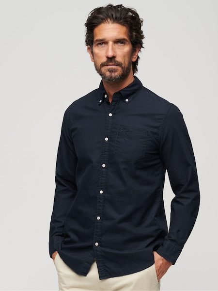 Albastru bleumarin închis - Superdry 100% Bumbac Mânecă lungă Oxford Cămăși (D73035) | 210 LEI