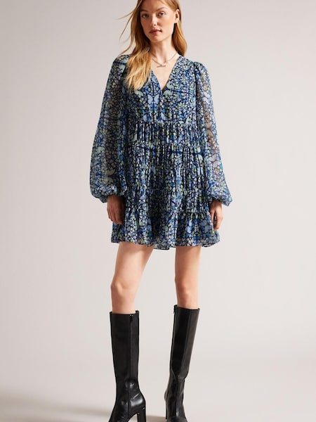 Ted Baker Blue Rohzan Tiered Swing Mini Dress (D73611) | €115