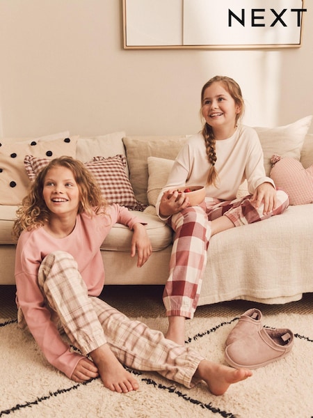 Pink/Cream Woven Check Pyjamas 2 Packs (3-16yrs) (D73803) | AED92 - AED117