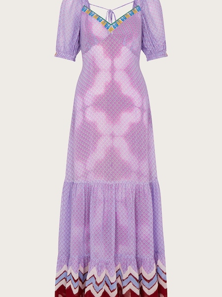 Monsoon Purple Chevron Trim Print Maxi Dress (D73804) | €121