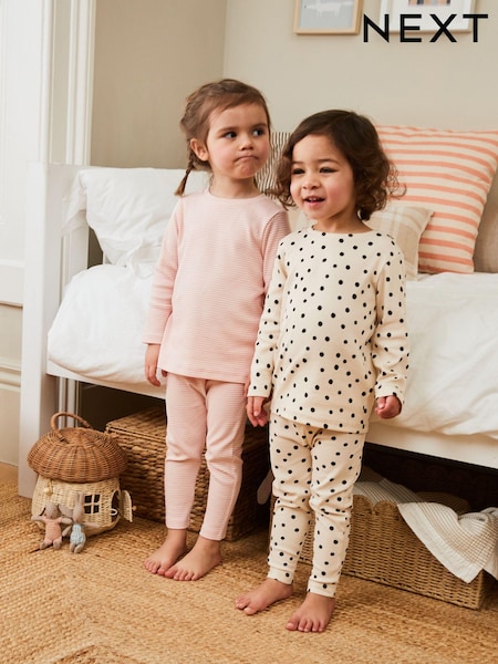 Pink/Cream Spot/Stripe Rib Pyjamas 2 Pack (9mths-12yrs) (D73870) | €12 - €17.50