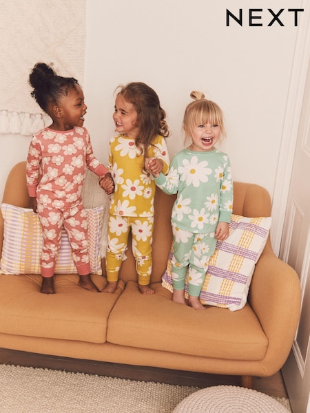 Multicoloured Floral 3 Pack 100% Cotton Long Sleeve Printed Snuggle Pyjamas (9mths-8yrs) (D73875) | €13 - €15