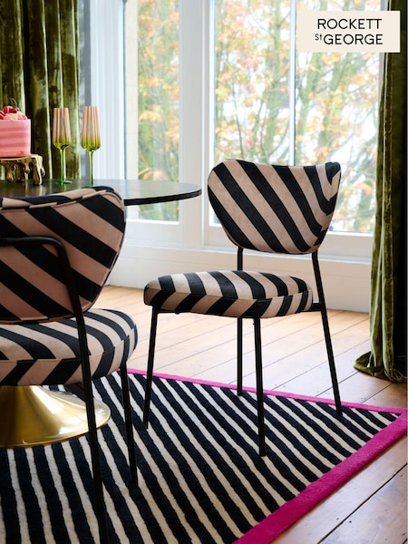 Rockett St George Set of 2 Studio Stripe Velvet Sand and Black Perfect Dining Chairs (D73885) | €372
