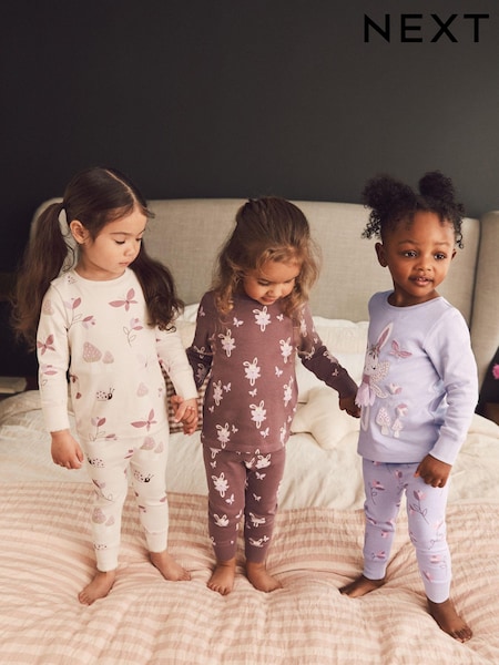 Morado/blanco con conejito - Long Sleeve Printed Snuggle Pyjamas 3 Pack (9mths-8yrs) (D73941) | 36 € - 44 €