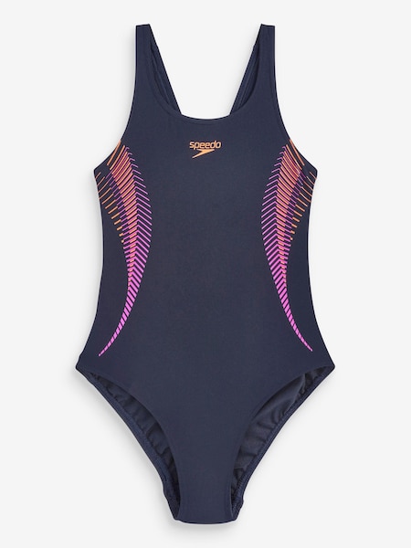 Speedo Womens Navy/Pink Placement Muscleback Swimsuit (D74095) | €24