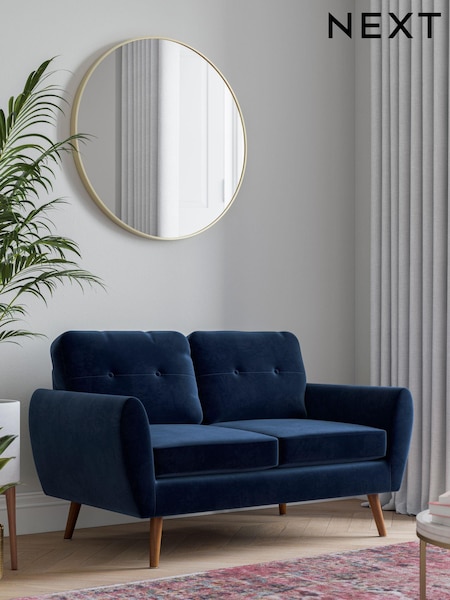 Soft Velvet Navy Blue Bronx Leg Wilson Compact 2 Seater Sofa in a Box (D74274) | €580