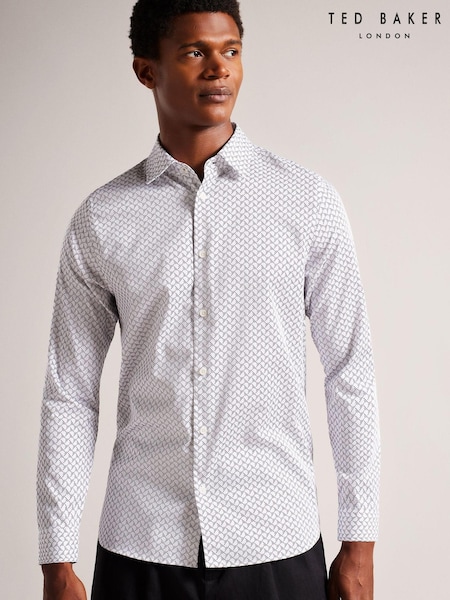 Ted Baker Willuw White Long Sleeve Line Geo Print Shirt (D74287) | €29