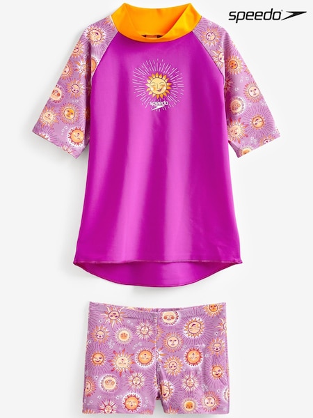 Speedo Girls Pink/Purple Digital Short Sleeve Rash Top Set (D74385) | €12
