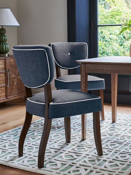 Nina Campbell Set of 2 Clabon Indigo Ashburn Walnut Effect Leg Dining Chairs (D74464) | €377
