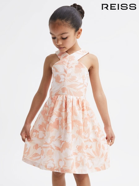 Reiss Pink Print Lottie Floral Print Halter Neck Dress (D74789) | AED497