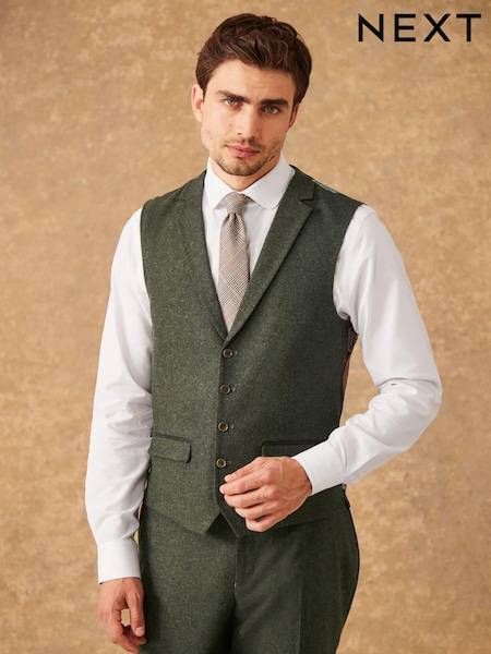 Green Regular Fit Trimmed Donegal Waistcoat (D75083) | SGD 104