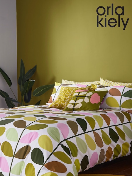 Orla Kiely Green Multi Stem 100% Cotton Duvet Cover and Pillowcase Set (D75234) | CA$157 - CA$285