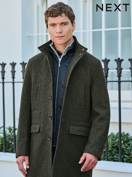 zelena Srebrna črta - Wool Blend Mock Gilet Herringbone Padded Coat (D75403) | € 55
