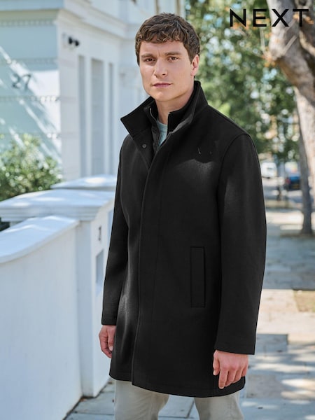 Black Funnel Neck Coat With Built In Gilet (D75429) | €44