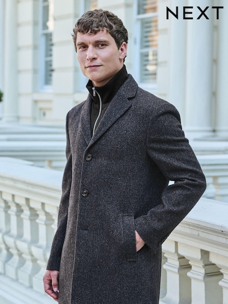 Navy Blue Signature Wool Rich Textured Epsom Overcoat (D75533) | 346 QAR