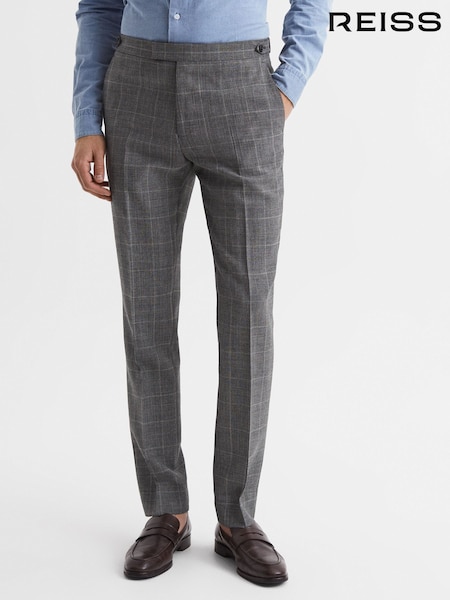 Reiss Grey Newbury Slim Fit Checked Trousers (D75719) | AZN 496