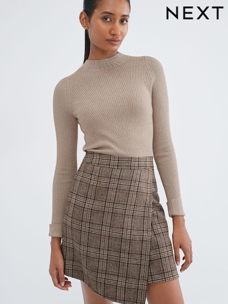 Нейтральный - 2-In-1 High Neck Check Mix Jumper Dress (D75735) | €12