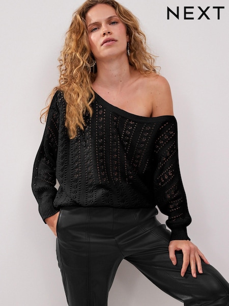 Schwarz - Off The Shoulder Knitted Top (D75823) | 14 €