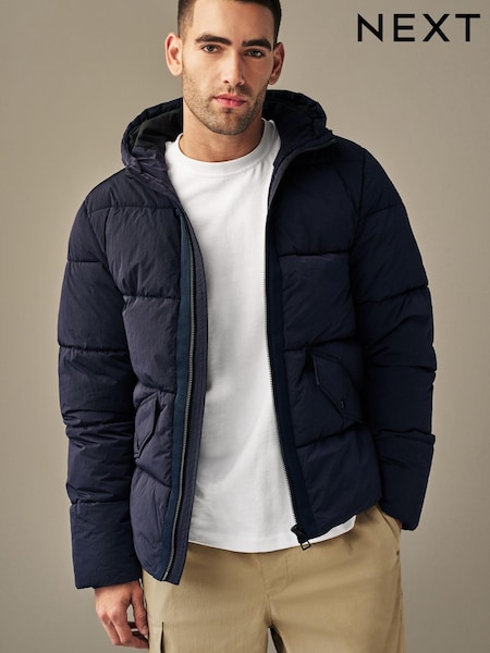 Navy Blue Textured Puffer Jacket (D75964) | €24